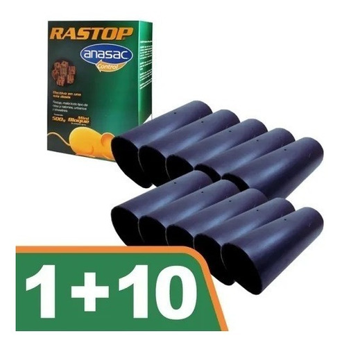 Pack 10 Trampas Tubos + Rastop Minibloque 500 Gr Para Raton