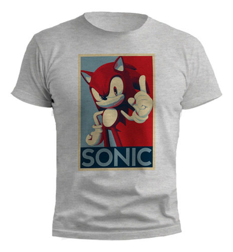 Remera Sonic Poster Erizo Gris Melange