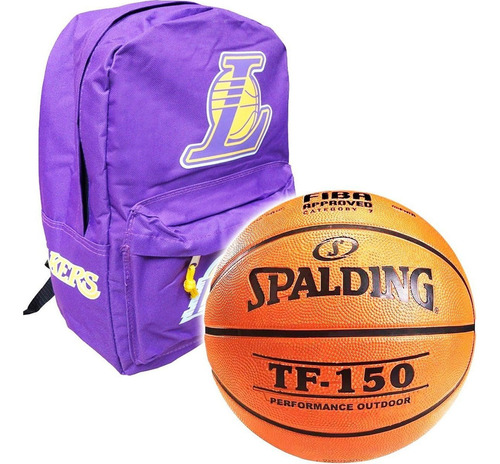 Pelota Basket Spalding Tf150 Nº7 + Mochila Nba Lakers El Rey