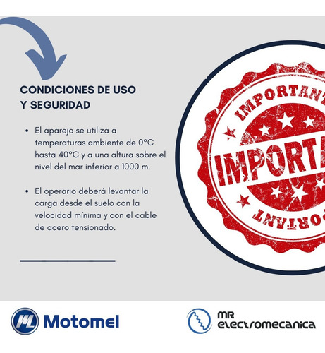 Imagen 8 de 10 de Aparejo Electrico Motomel Mae200 250/500 Kg. 900w 12mts