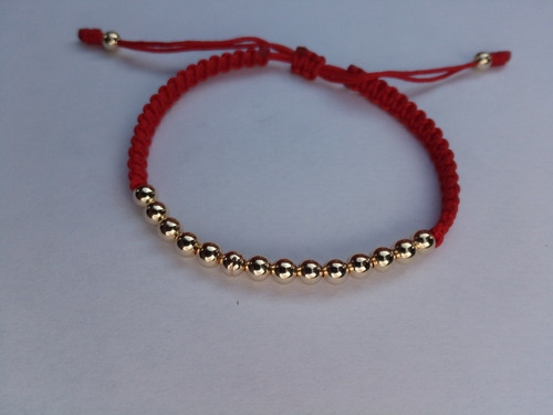 Pulsera Hilo Rojo Y Balines Oro Laminado