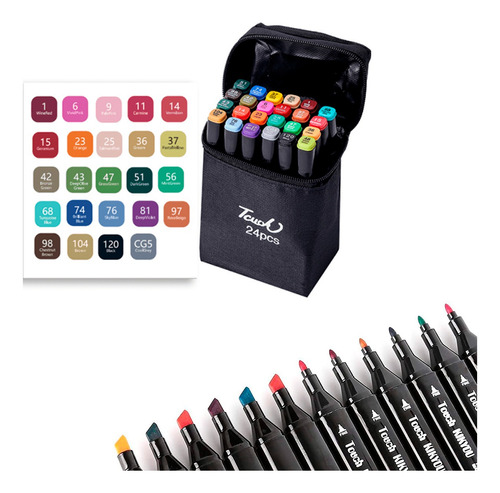 Marcadores Drypens 24 Tonos Colores Doble Punta Con Estuche