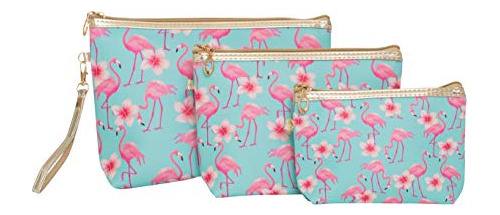 Flamingo Makeup Bag Travel Set De 3 Cremalleras. Gran E...