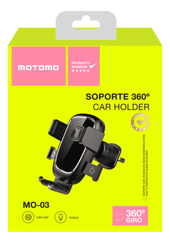 Holder Car Soporte Telefono/gps Auto360o Giro Motomo Mo-03 Color Negro