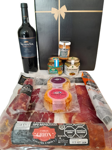 Regalo Box Picada Premium Fiambres Quesos Vino 11 Prod 13 Pe
