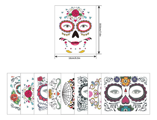 Tatuaje Temporal Para La Cara, 8 Kits De Tatuajes De Calaver