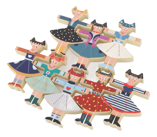 Mulheres Dançando Empilhando Brinquedos Balancing Block Wood