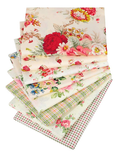 Vintage Rose Floral Plaid Fat Quarters Fabric Bundles Q...