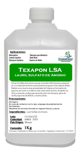 1 Kg Lauril Sulfato De Amonio Texapon Als Mejor Calidad