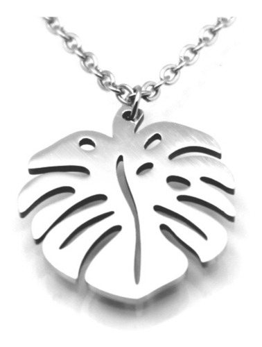 Imagen 2 de 6 de Dije Hoja Monstera Elegante De Acero Con Cadena