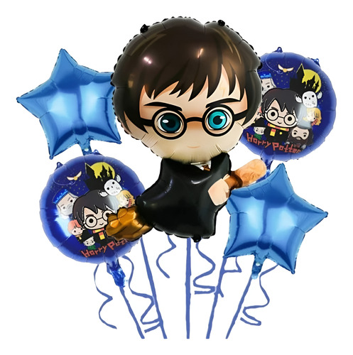 Set 5 Globos Metalicos Harry Potter Fiesta Temática Cumple Azul Harry Potter