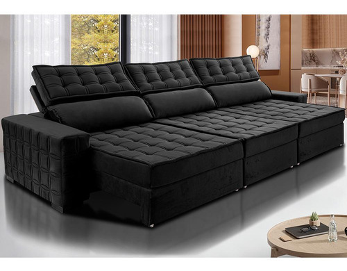 Sofá Retrátil 3,85m Cama Inbox Big Star. Com Softgel d40 Cor Preto