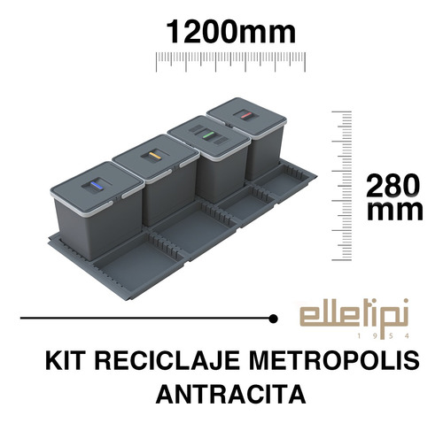 Kit De Reciclaje Metropolis, 120cm,cuatro Cubos 15 Litros