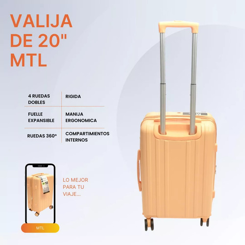 Valija Carry On 20 Pulgadas Mtl Abs Rígida Color Oro Ruedas Dobles 360° Liviana Resistente Equipaje De Mano Diseño Moderno Candado Tsa Organización Eficiente Ideal Viajes Negocios Placer Reforzada