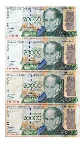 20000 Bolivares Venezuela 1998 Set X 4 Billetes Coleccion