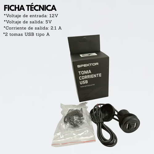 Toma Corriente Spektor 2 Entradas Usb Tipo A 12v Para Moto