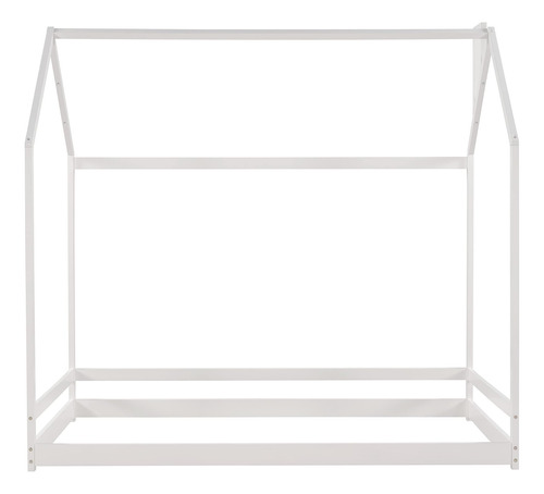 Cama De Madera Individual Con Techo Para Niños Color Blanco
