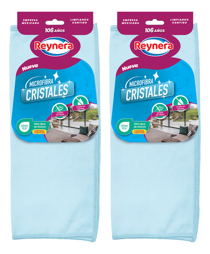 2 Piezas De Paños Microfibra Cristales Limpieza Reynera Color Azul Claro