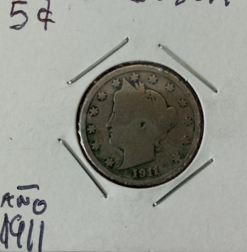 Moneda De 5 Centavos De Dolar 1911 Níquel Escasa M. Buen Edo
