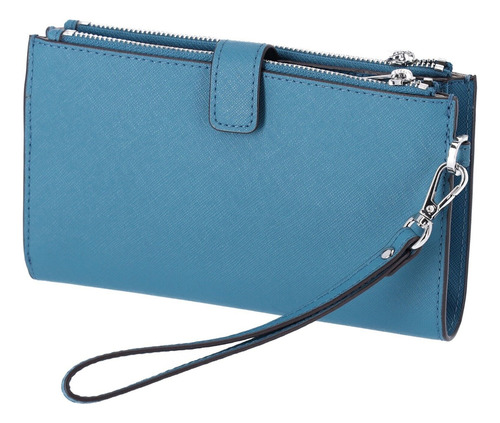 Billetera Michael Kors Jet Set Travel Trifold Con Diseño Liso Color Azul Acero De Cuero - 11.5cm X 18.5cm X 2.5cm