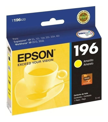 Cartucho De Tinta Epson T196420 196 Amarillo Original