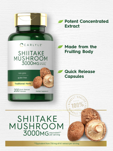 Carlyle Extracto Shiitake 3000mg 200 Cápsulas Sin Ogm
