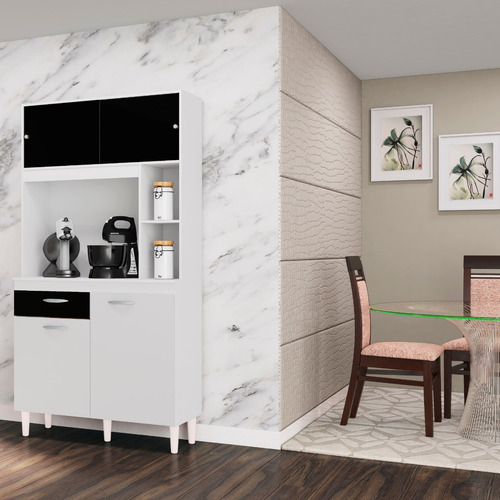 Imagen 2 de 3 de Alacena Mueble Auxiliar Cocina Kit Duda 90cm Negro Y Blanco