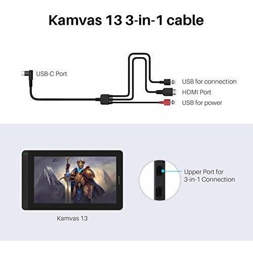 Cable 3 En 1 Huion, Compatible Con Kamvas 12, Kamvas 13, Kam