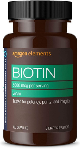 Colágeno  Amazon Elements Vegan Biotin 5000 Mcg - Cabello, 