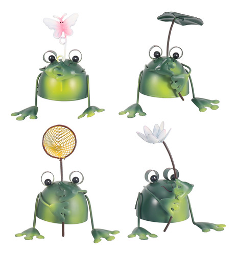 Set De Decoración Iron Frog, 4 Piezas, Para Jardinería, Rana
