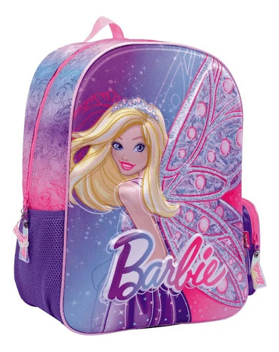 Mochila Barbie Fantasy Relieve 16 Wabro Color Violeta Diseño De La Tela Rosa