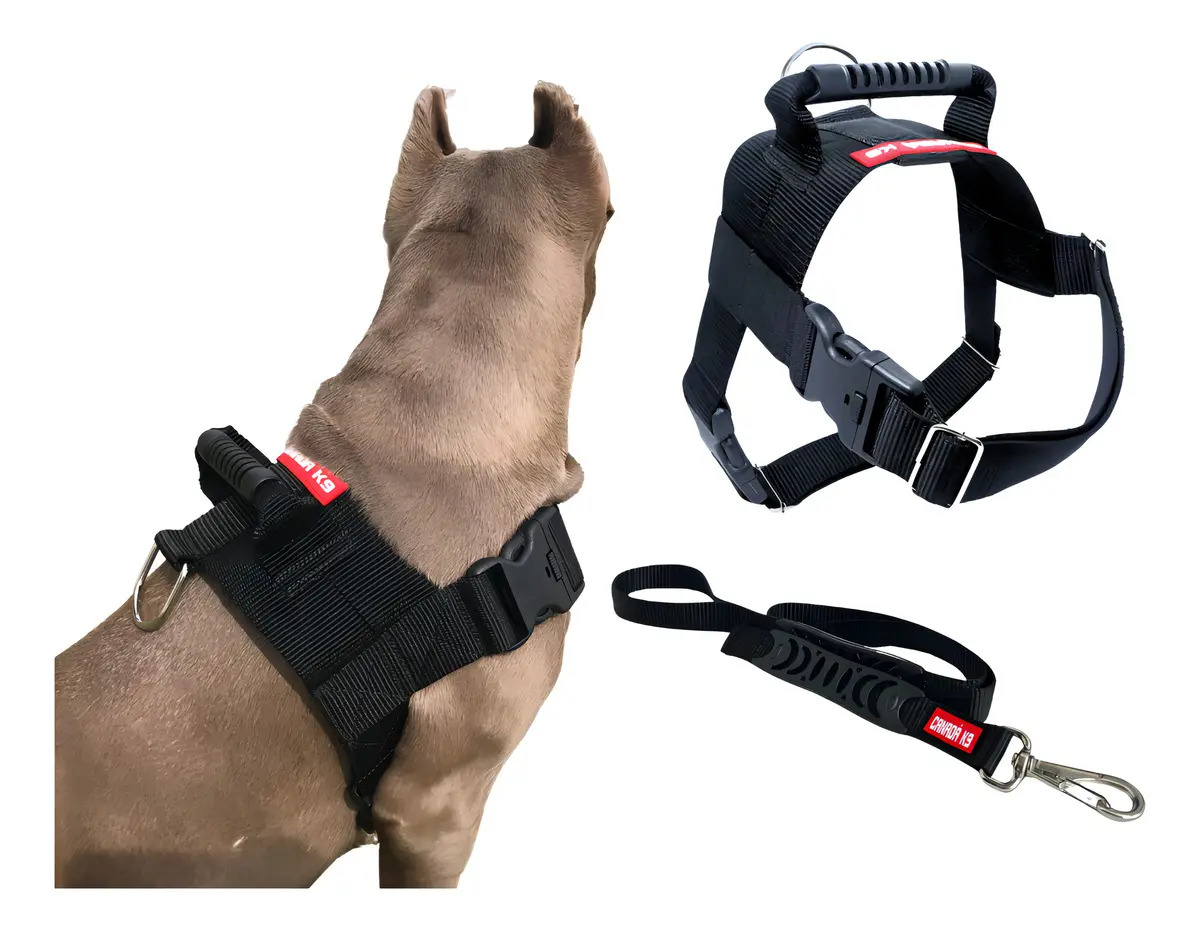 Coleira Peitoral Tático G Canada K9 Cachorros Grandes Preto Seguro
