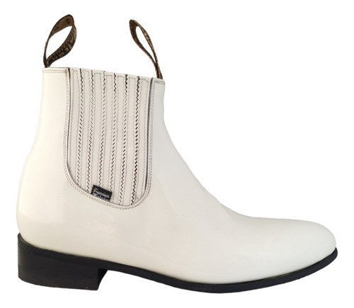 Botas Botín Hombre Vestir Falcon Piel Charol Blanco Mariachi