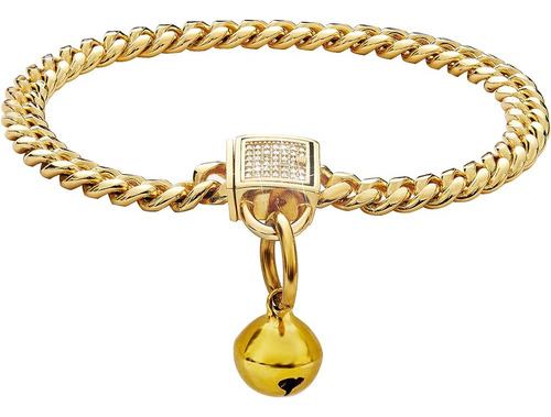Collar De Gato Dorado Con Campana Y Piedras De Circonita Cúb
