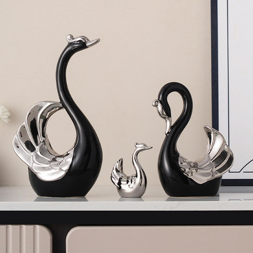 Figurita De Cisne De 3 Uds, Adorno De Negro Plata