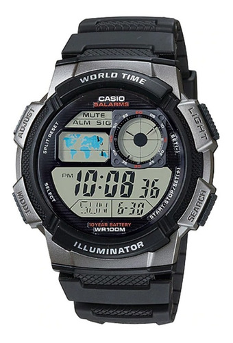 Reloj Casio Ae1000 Naranja Mapa Mundial 5 Alarmas Crono Luz