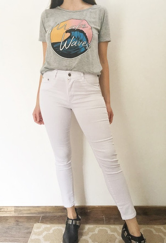Jean Blanco Chupin Exc Calce Tiro Alto Mujer