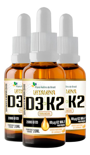 Vitamina D3 E K2 3 X 20ml Gotas Flora Nativa