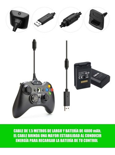 Kit Carga Y Juega Para Control Xbox 360.