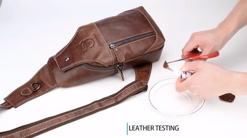 Imagen 7 de 7 de Cuero Genuino Mens Pecho Bolsa Casual Crossbody Bolso Hombr