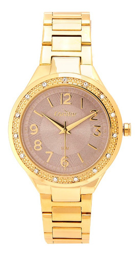 Relógio Feminino Elegante Dourado Condor Cor do fundo Cinza