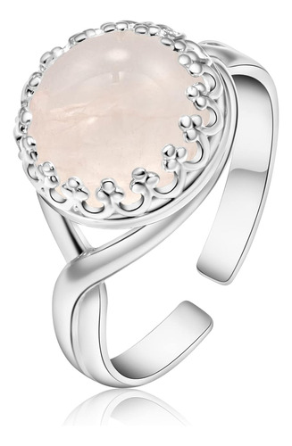 Anillo De Cuarzo Rosa   De Plata Esterlina 925 Estilo V...