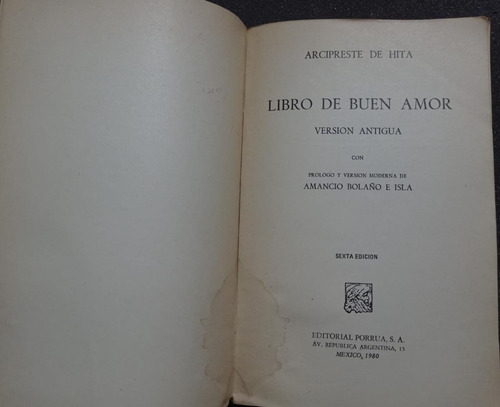 Libro De Buen Amor - Arcipreste De Hita (Usado)