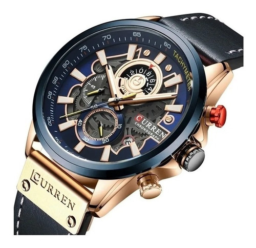 Relógio Masculino Curren Pulseira Couro Cronógrafo Quartzo