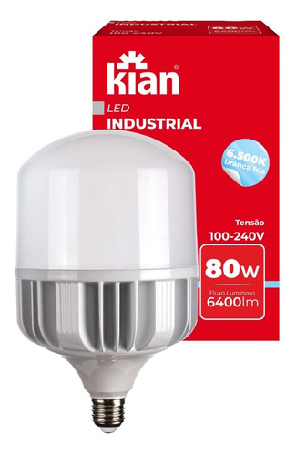 Lâmpada Led 80w Bulbo E27 6500k Branco Frio Kian