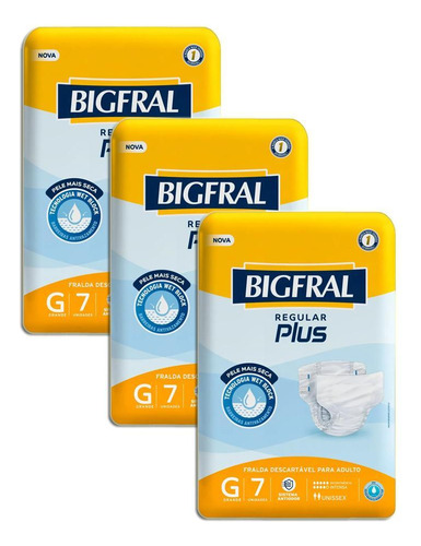 Fralda Geriátrica Bigfral Regular Plus G 7u Kit 3