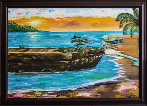 Pintura Original Puerto Viejo Costa Rica Muelle Mar