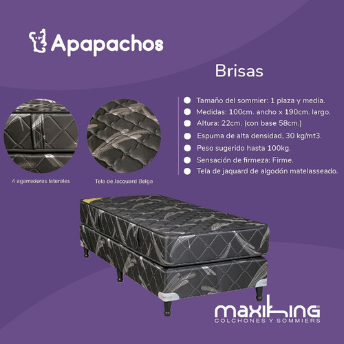 Imagen 2 de 10 de Sommier Y Colchón Maxiking Una Plaza Y Media Brisas (100x22)