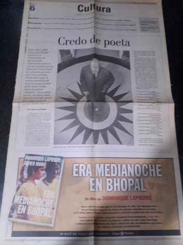 Clipping Diario La Nación 03 6 2001 Jorge Luis Borges