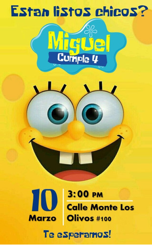 Invitaciones Digitales Personalizadas Cumpleaños Bob Esponja